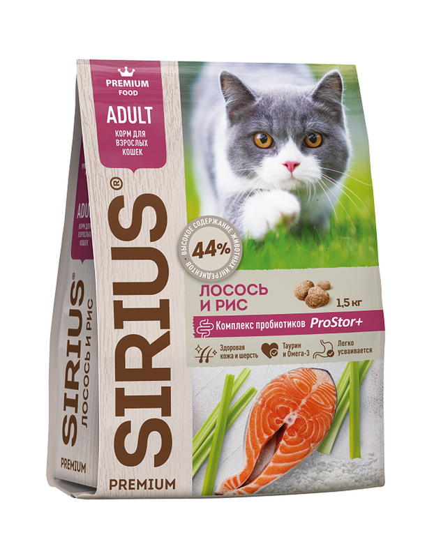 Сухой полнорационный корм для взрослых кошек с лососем и рисом 400 гр