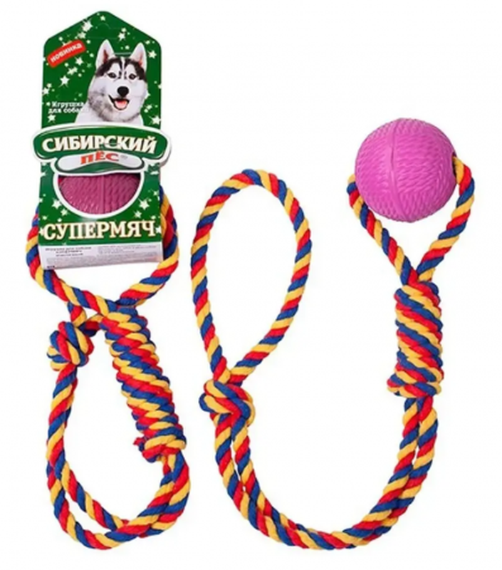 Сибирский пес "СуперМяч эластичный СРЕДНИЙ с БОН-БОН и Ручкой" 1 штука