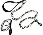 Поводок цепь с кожаной ручкой 4 мм