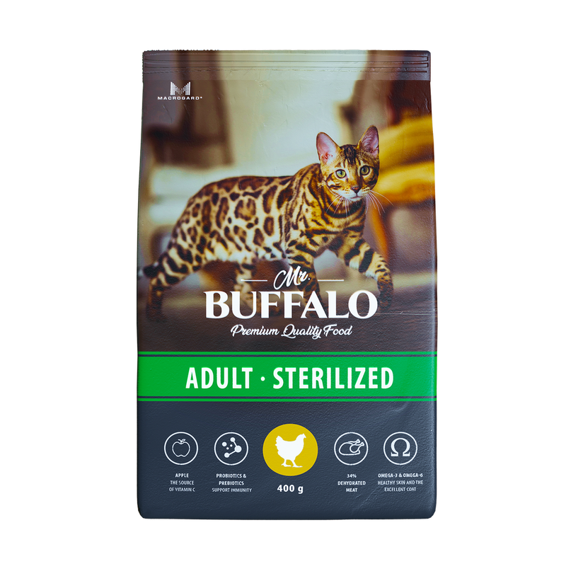 Mr.Buffalo STERILIZED Сухой корм д/кошек (курица) 0,4 кг(25)