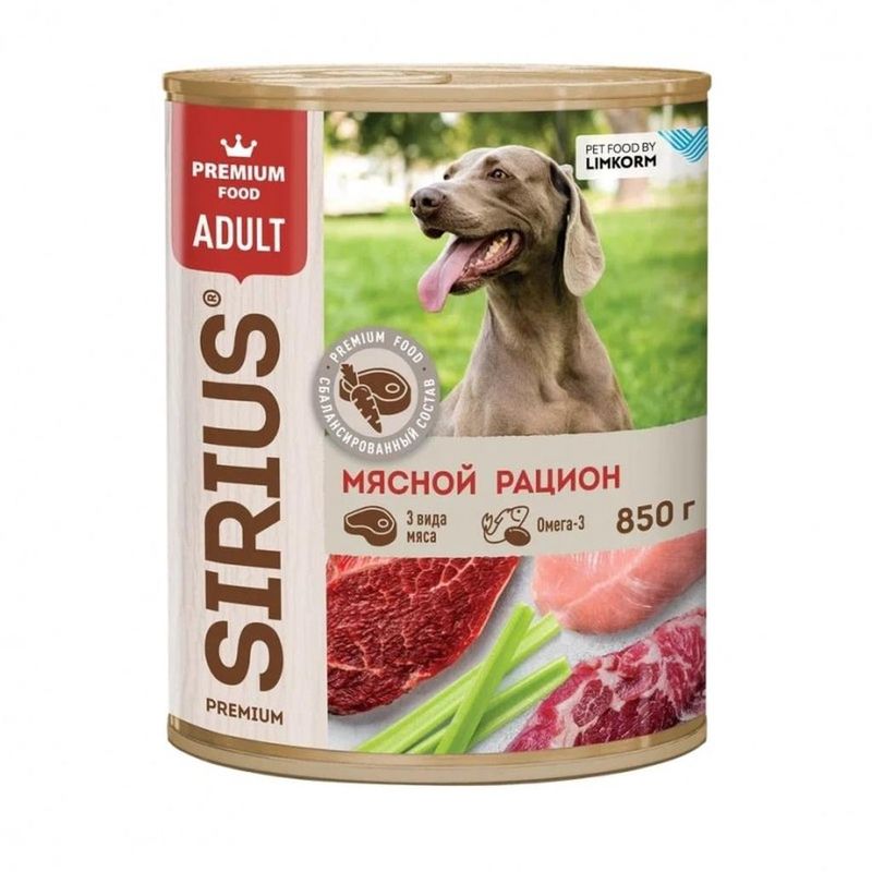 Корм консервированный для взрослых собак Мясной рацион 340 гр