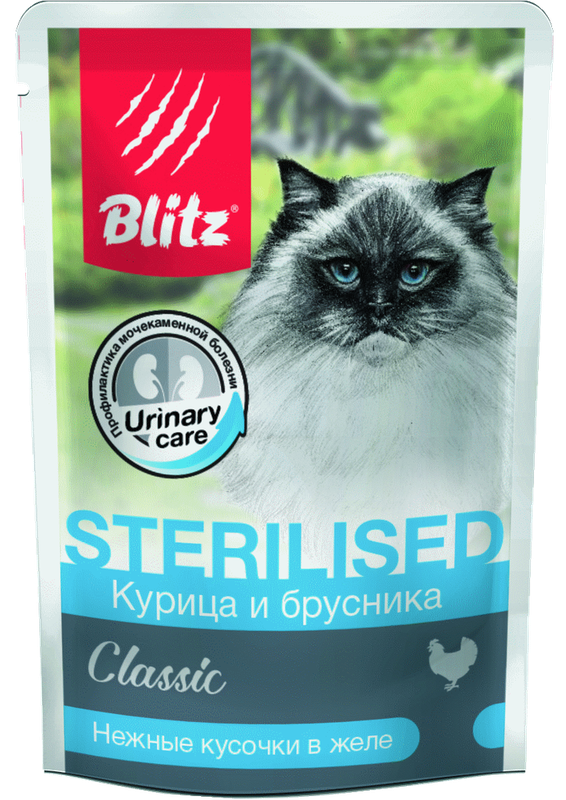 Blitz Classic Chicken & lingonberry in Jelly Sterilised Adult Cat 85 гр