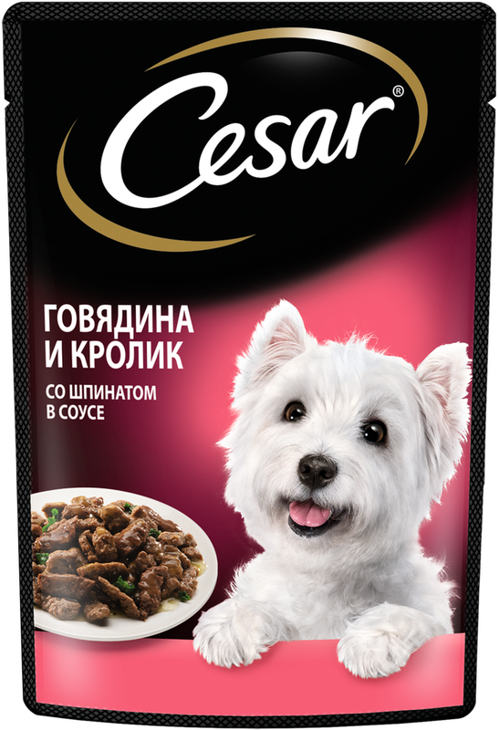 Влажный корм для взрослых собак, с говядиной, кроликом и шпинатом в соусе, пауч 85 гр