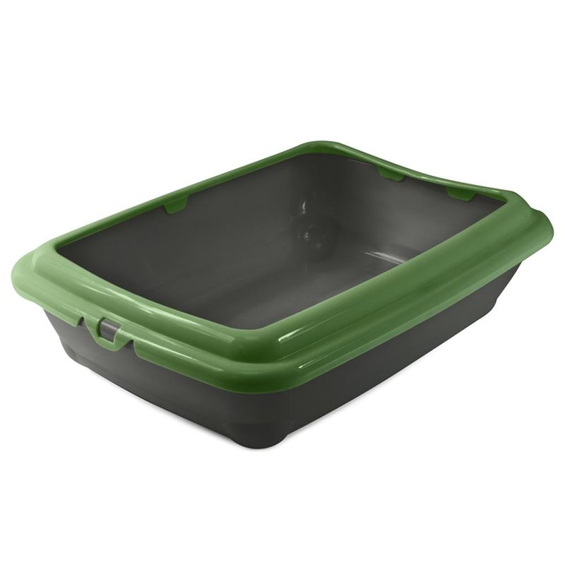 Туалет для кошек прямоугольный с бортом "Штиль", 45,5 х 35 х 12,5 см серый / оливковый