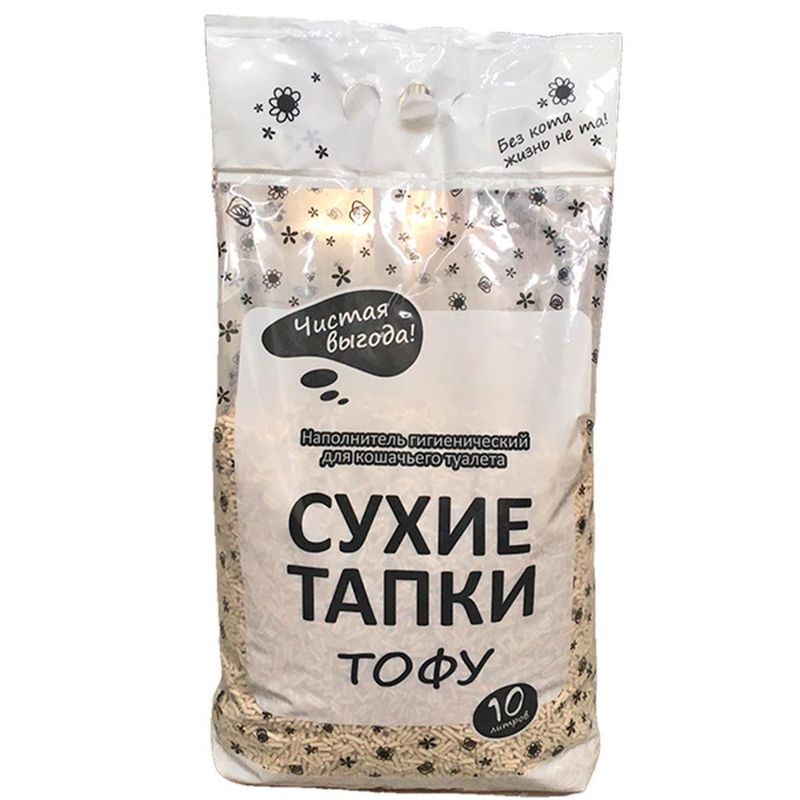 Сухие Тапки Тофу биоразлагаемый комкующийся наполнитель 10 л