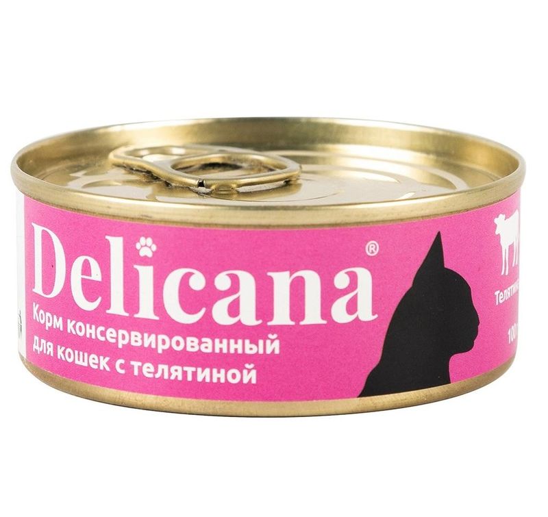 Консервированный корм для взрослых кошек с телятиной, банка 100 гр