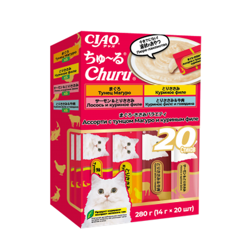 Churu Bee Gohan Лакомство д/кошек Пюре Куриное филе/тунец 20шт/14 гр