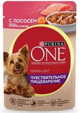 Влажный корм д/взрослых собак мини пород с чувствительным пищеварением, лосось, рис, морковь 85 гр
