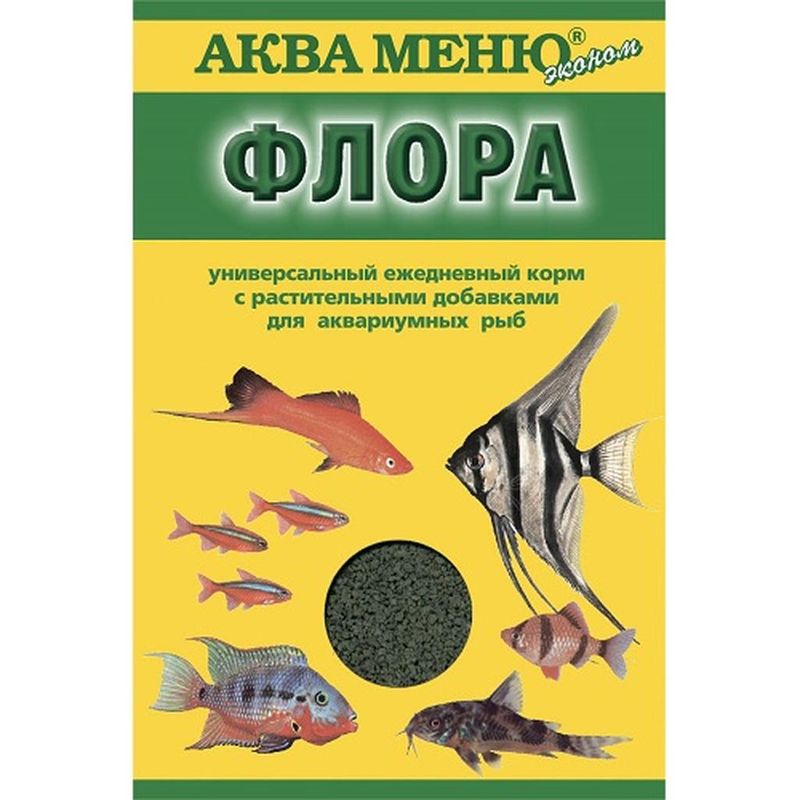 Универсальный ежедневный корм с растительными добавками для аквариумных рыб "Флора" 30 гр