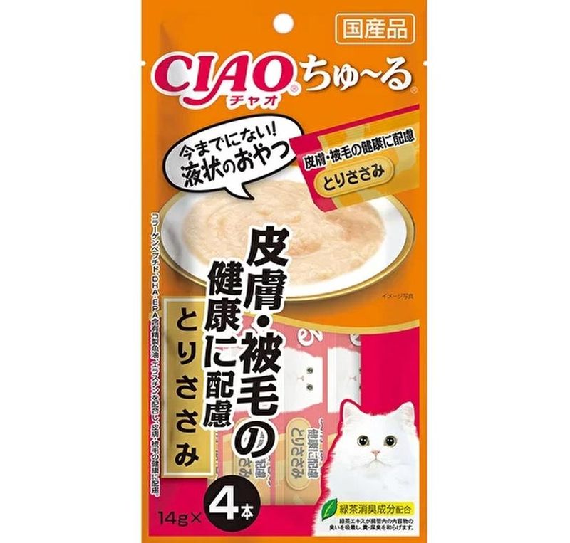CIAO Churu, Функциональное лакомство-пюре для кошек для ухода за кожей и шерстью с куриным филе 4 х 14 гр
