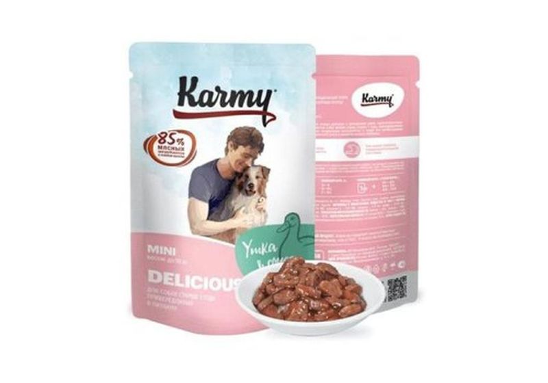 KARMY Delicious корм д/взрослых привередливых собак мелких пород утка в соусе пауч 80 гр 5+1