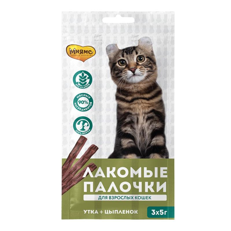 Лакомые палочки для кошек с Цыпленком и Уткой 50 гр (10 шт)