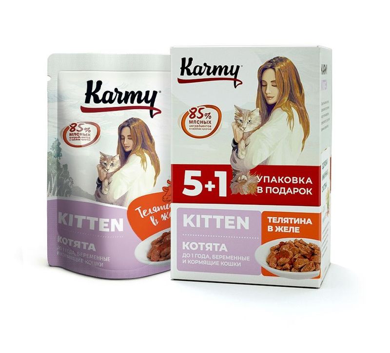 KARMY Киттен корм д/котят телятина в желе пауч 80 гр 5+1