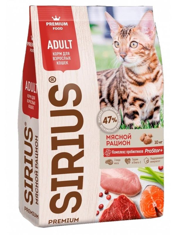 Сухой полнорационный корм для взрослых кошек, мясной рацион 400 гр