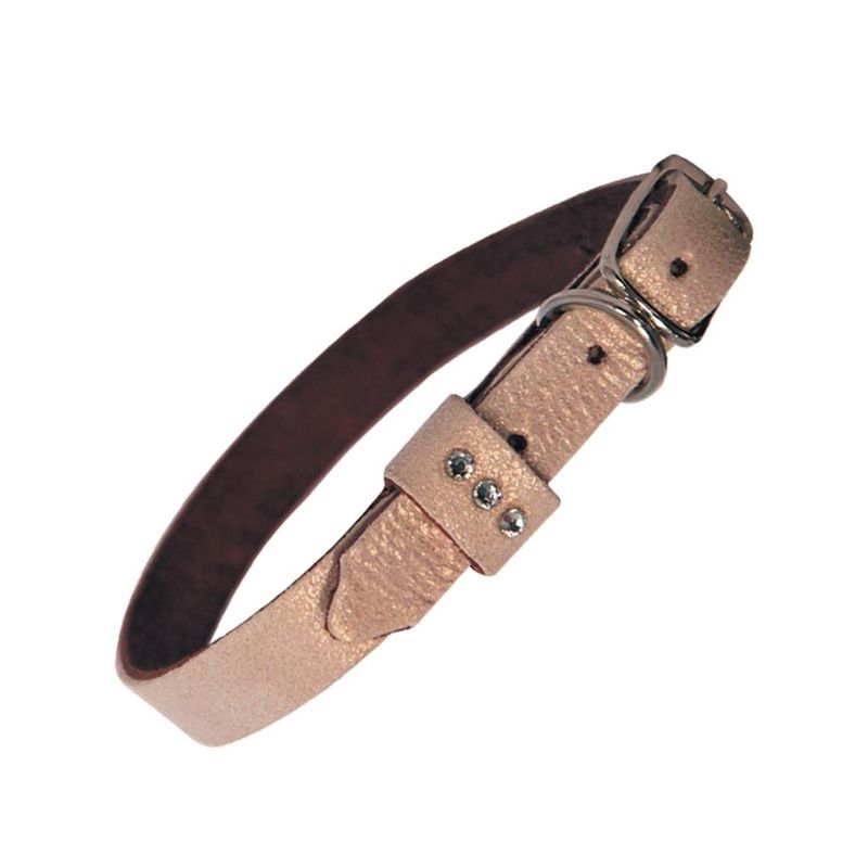 Ошейник-миди кожаный двойной шлевка со стразами 25 х 1,2 см