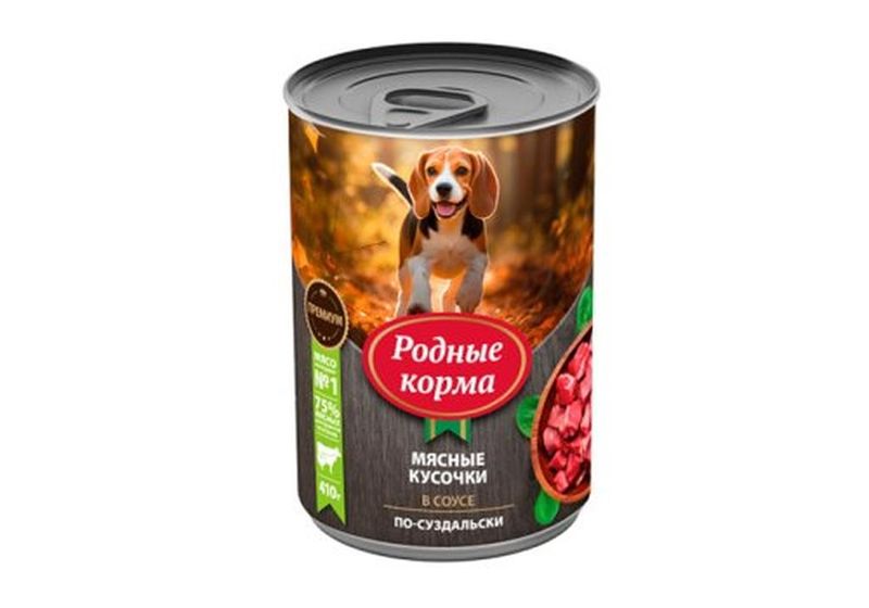 Консервированный корм для щенков "мясные кусочки в соусе по-суздальски", банка 410 гр