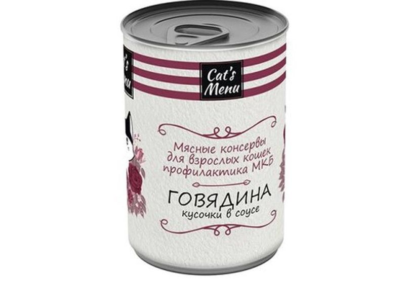 Cats Menu Корм консервированный д/взрослых кошек с говядиной кусочки в соусе МКБ 340 гр 1*12