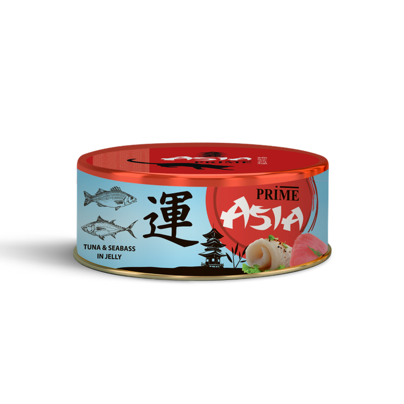 ASIA, Консервированный корм для взрослых кошек с тунцом и сибасом в желе, банка 85 гр