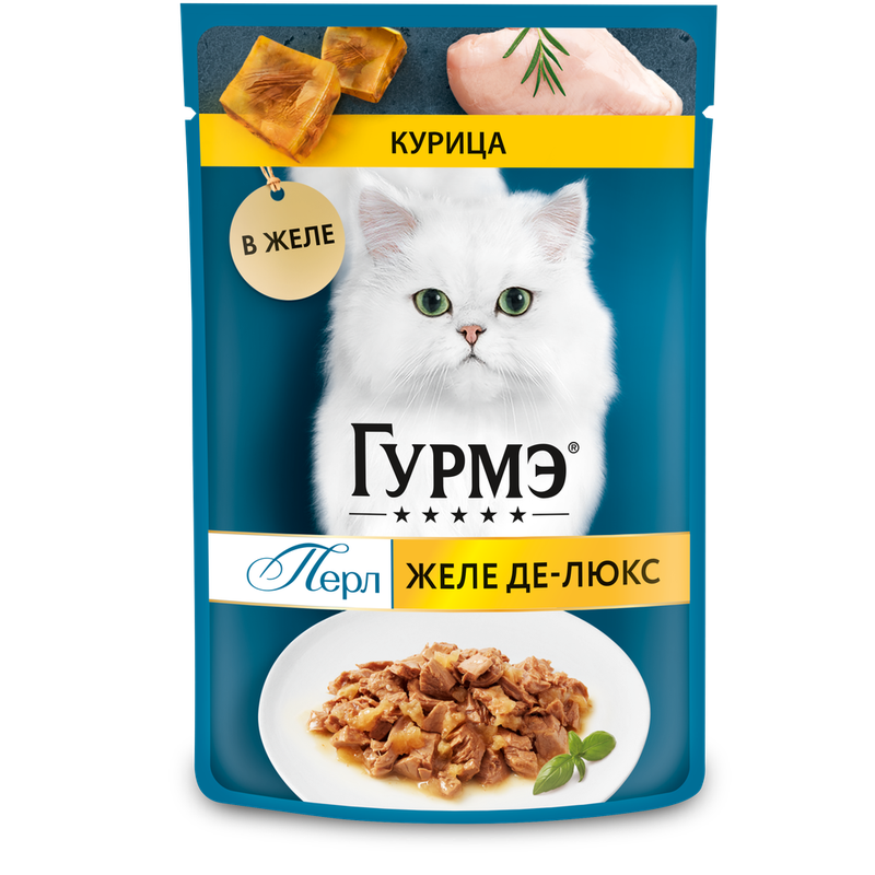 Perle, Желе Де-Люкс для кошек с курицей, пауч 75 гр