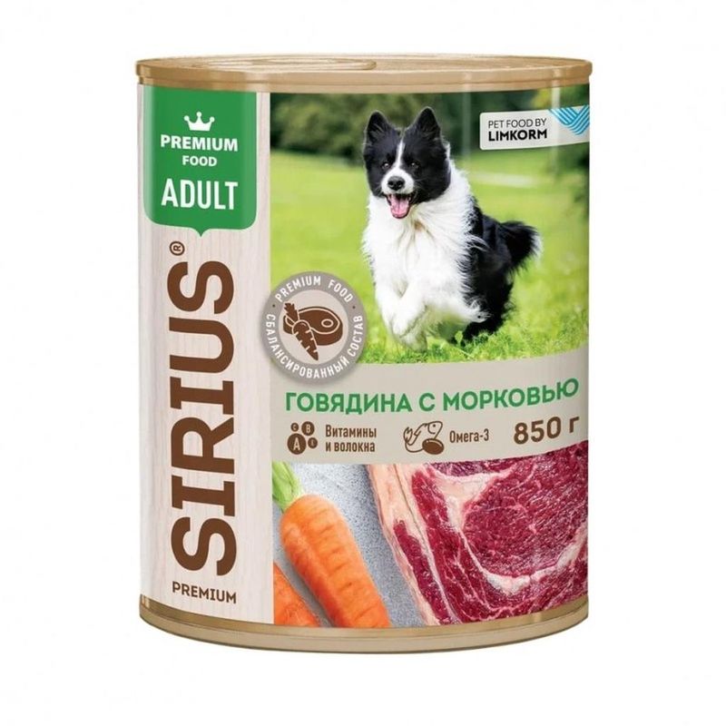 Корм консервированный полнорационный для взрослых собак Говядина морковь 340 гр