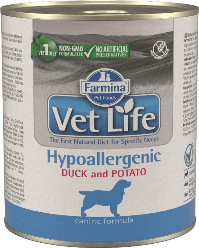 Фармина Vet Life Dog Hypoallergenic паштет при пищевой аллергии с уткой и картофелем д/соб 300г