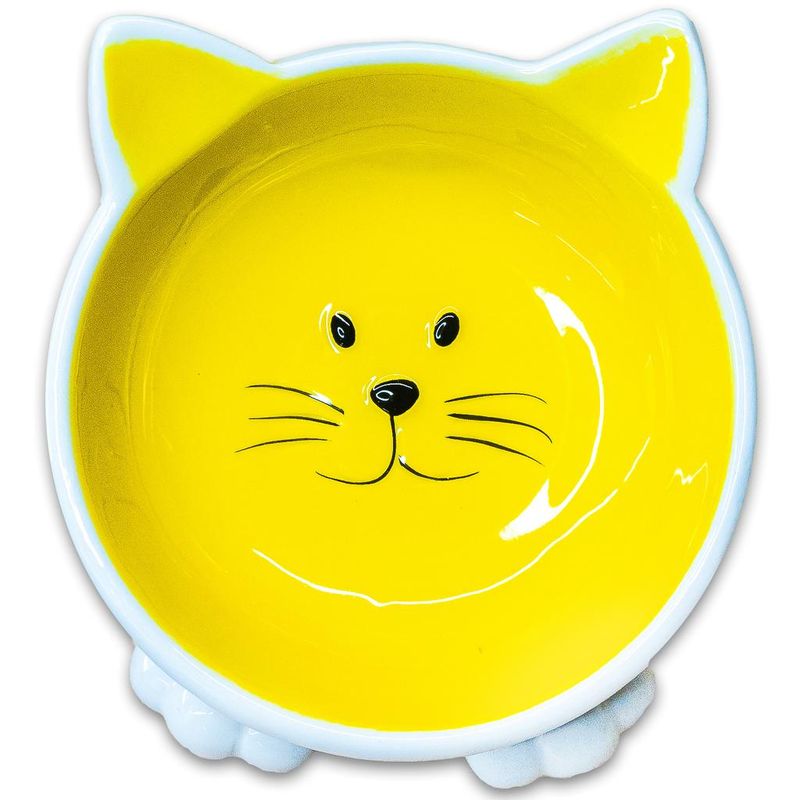 Миска керамическая для кошек Мордочка кошки на ножках, 100 мл желтая