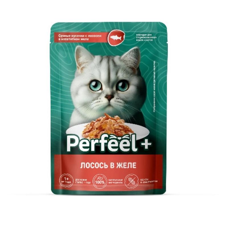 Корм консервированный для взрослых кошек с лососем в желе 75 гр