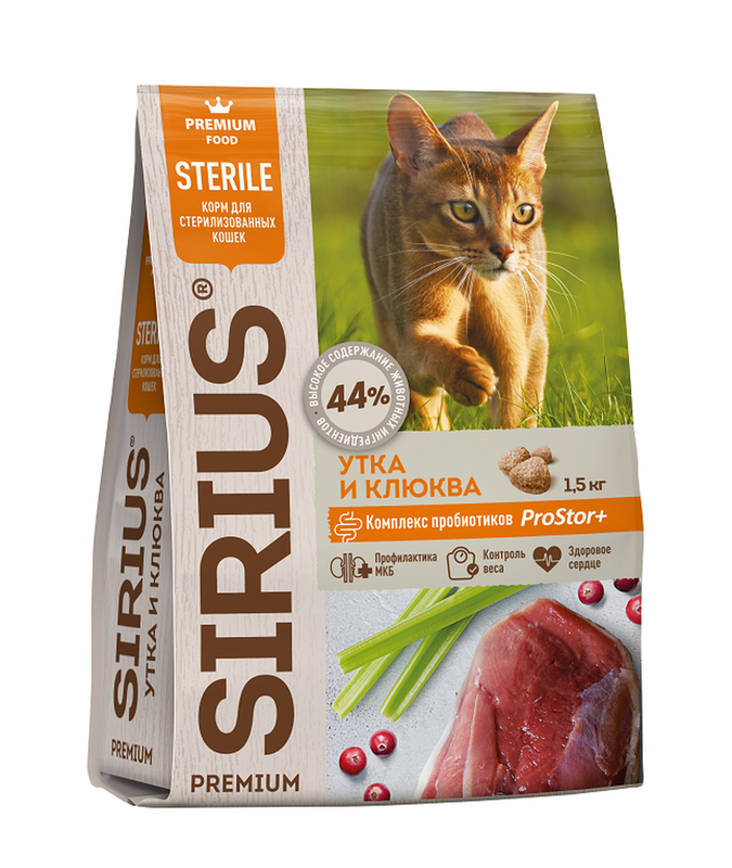 Сухой полнорационный корм для стерилизованных кошек с уткой и клюквой 400 гр