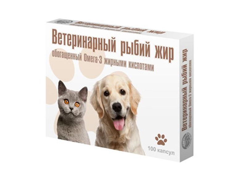 Рыбий Жир для собак и кошек с Омега-3, капсулы 100 шт