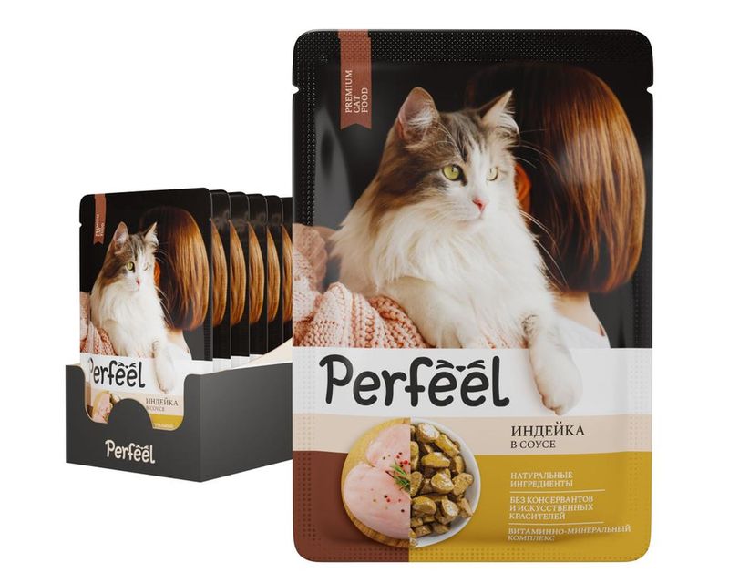 Perfeel Корм консервированный д/взр. кошек индейка в соусе 75 гр| (28)