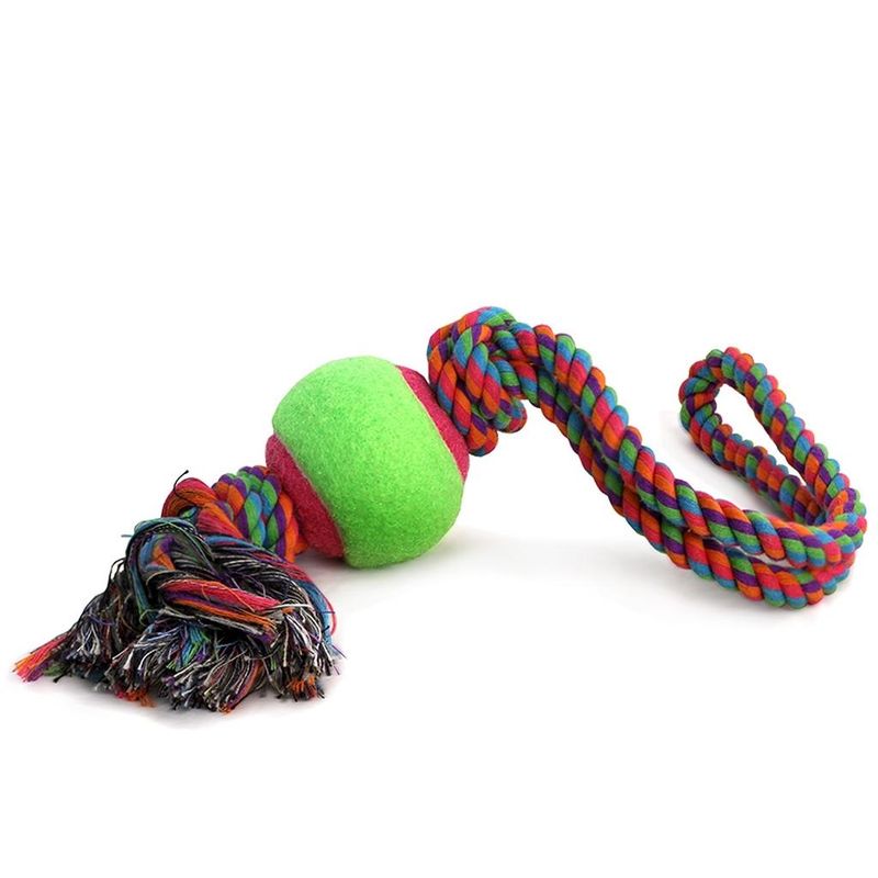 Игрушка для собак "Верёвка с петлей, 2 узла и мяч", хлопок d 6,5 / 45 см
