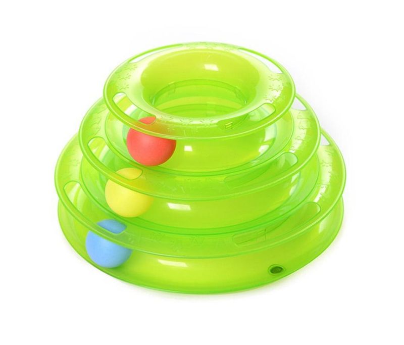 Игрушка для кошек трек-башня с мячиком, 25 см зеленый
