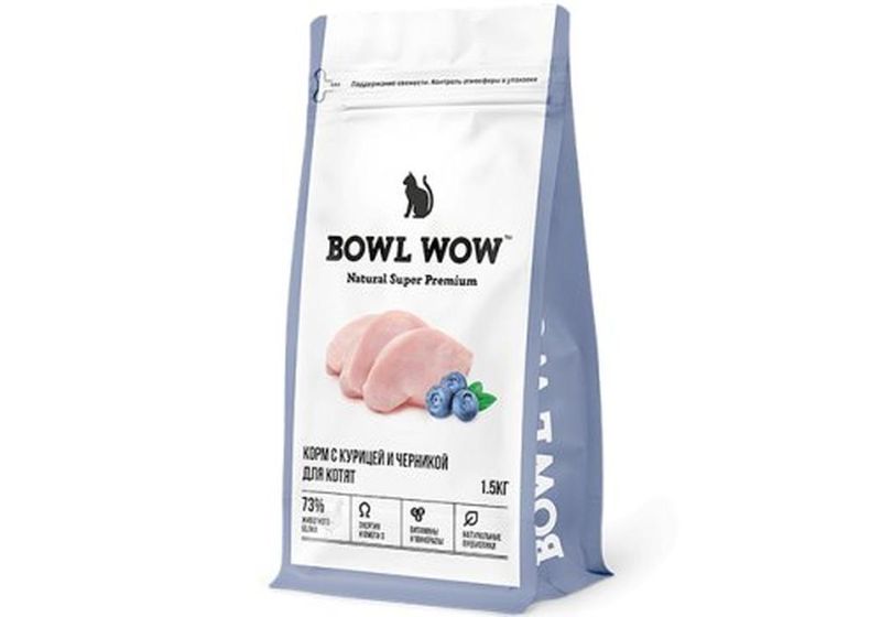 BOWL WOW Сухой корм д/котят с курицей и черникой 0,4 кг (8)