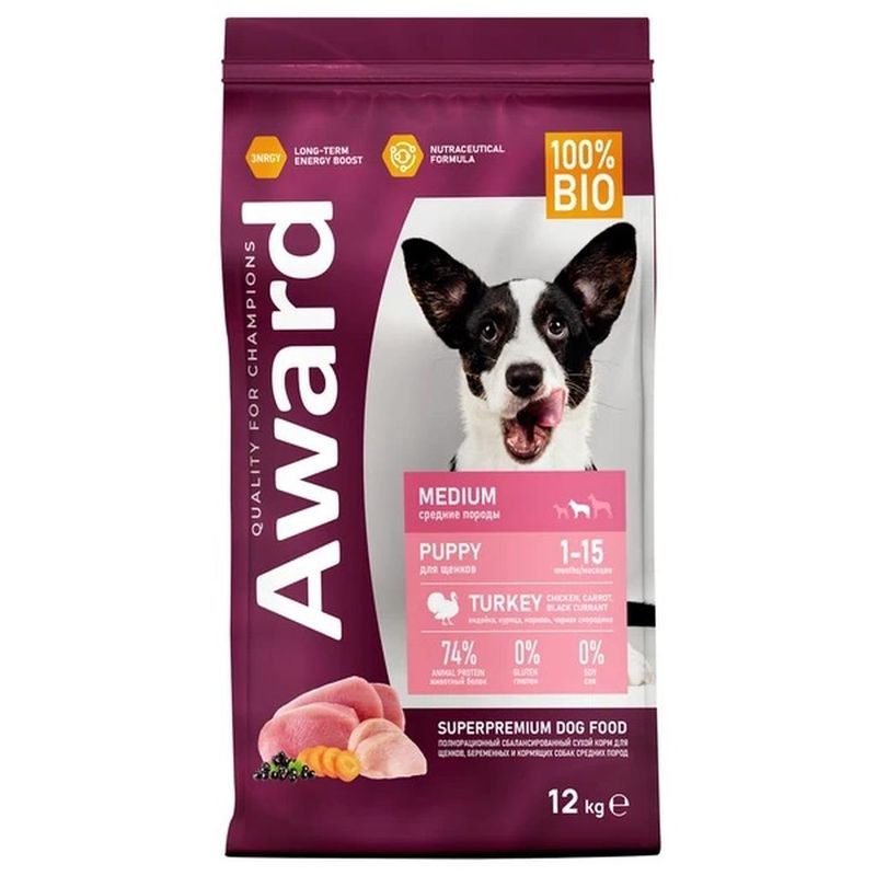 AWARD Корм д/щенков ср.пород и бер.сук,с индейкой, курицей, морковью и чер.смородиной 2 кг
