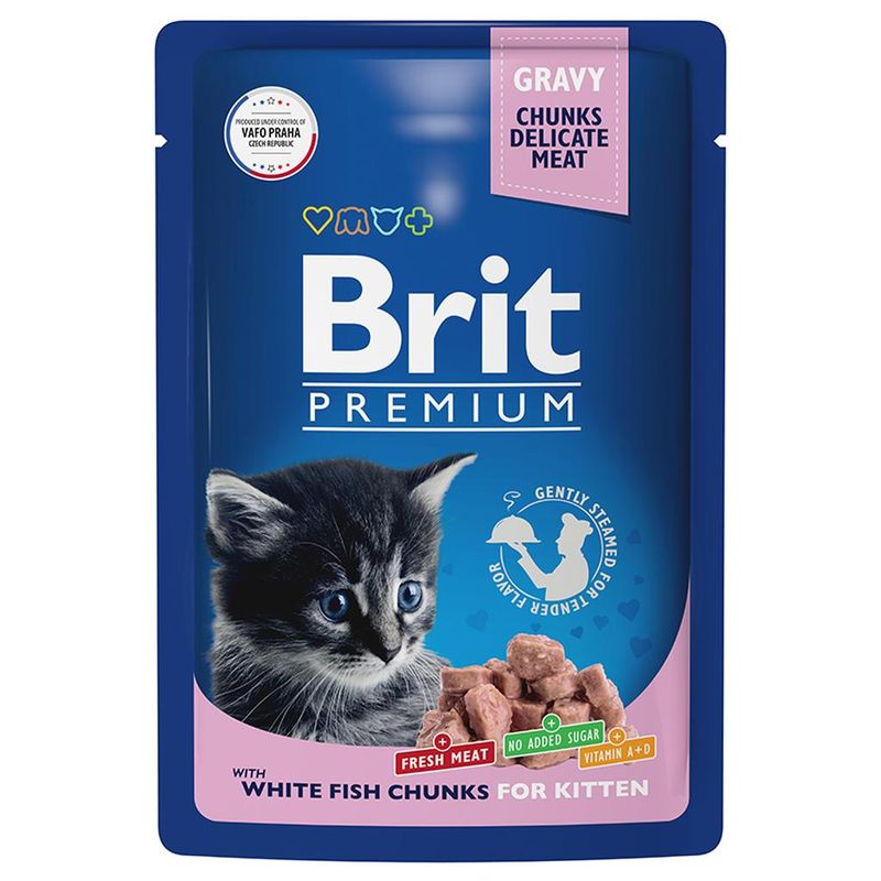 Brit Premium Cat Pouches White Fish Chunks for Kitten 85 гр