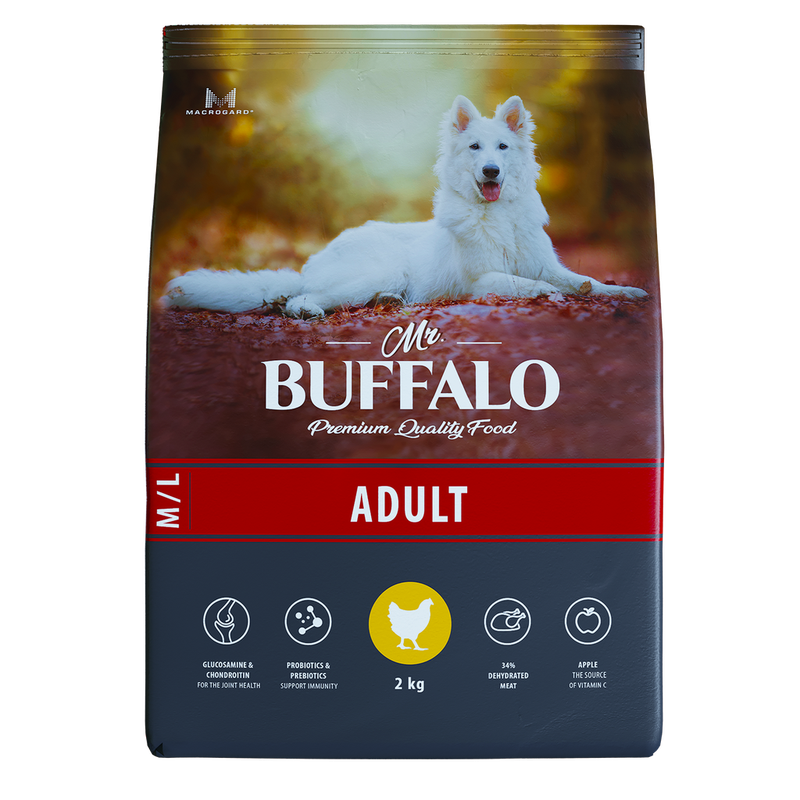 Mr.Buffalo ADULT M/L Сухой корм д/соб. ср. и кр. пород (курица) 2 кг(5)