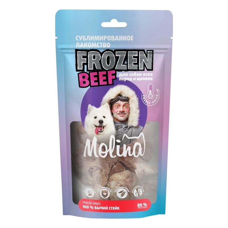Frozen Beef, Сублимированное лакомство Бычий стейк для собак всех пород и щенков 55 гр