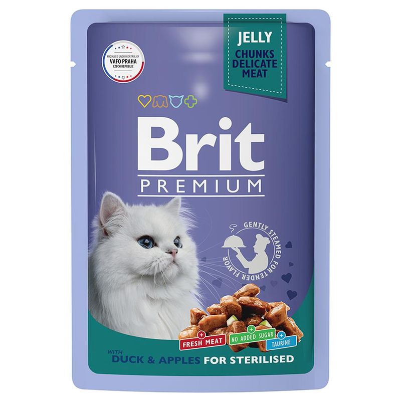 Brit Premium Cat Pouch with Duck and Apples in Jelly for Sterilised Cats 85 гр