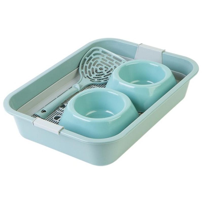 Набор "Для любимца" (туалет с сеткой, миска двойная, совок) графит