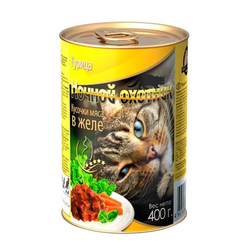 Консервированный корм для кошек "Кусочки мяса в желе с курицей", банка 415 гр