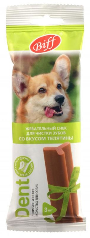 Biff, Жевательный снек DENT для собак средних пород со вкусом телятины 3 шт (77 гр)