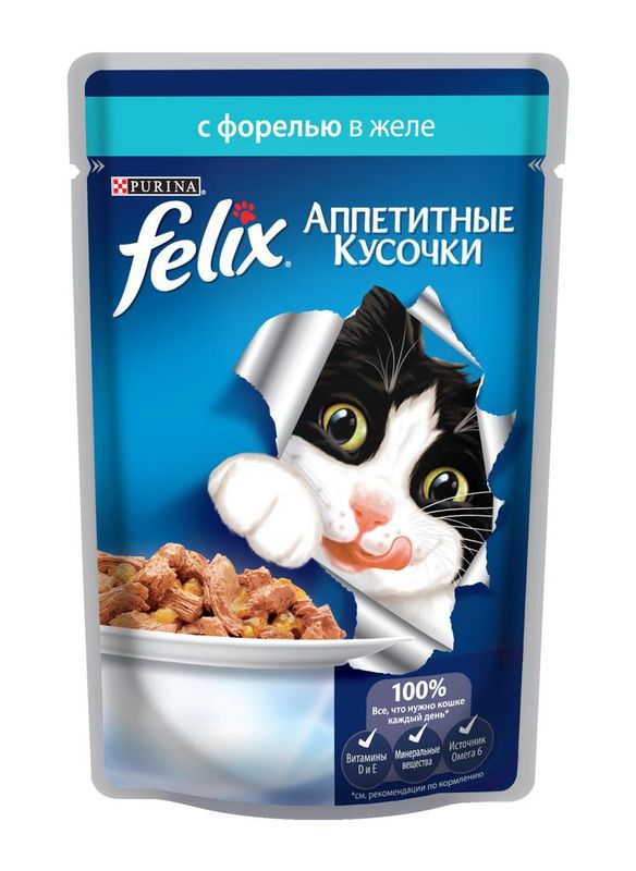 Аппетитные кусочки для кошек с форелью в желе, пауч 85 гр