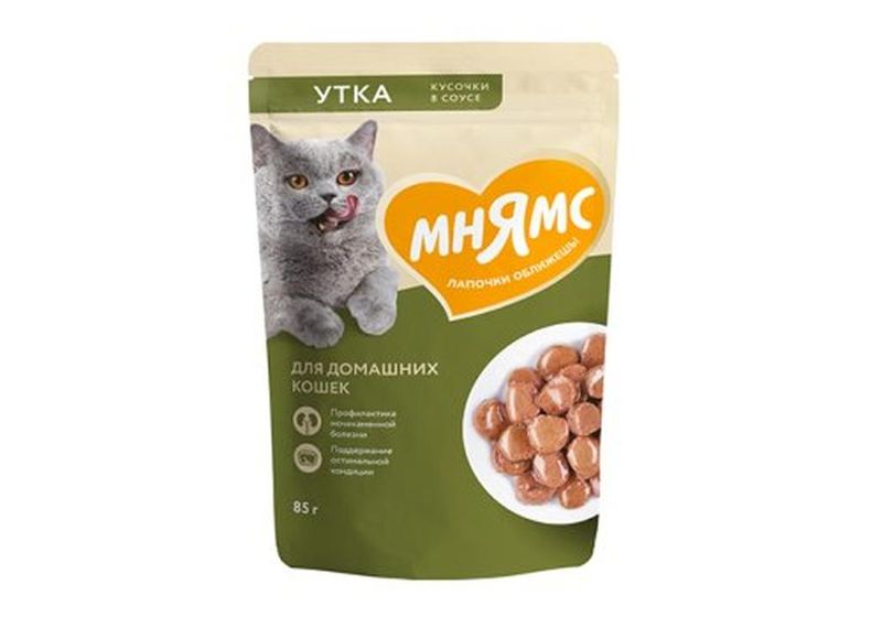 Влажный корм кусочки в соусе для домашних кошек с уткой 85 гр