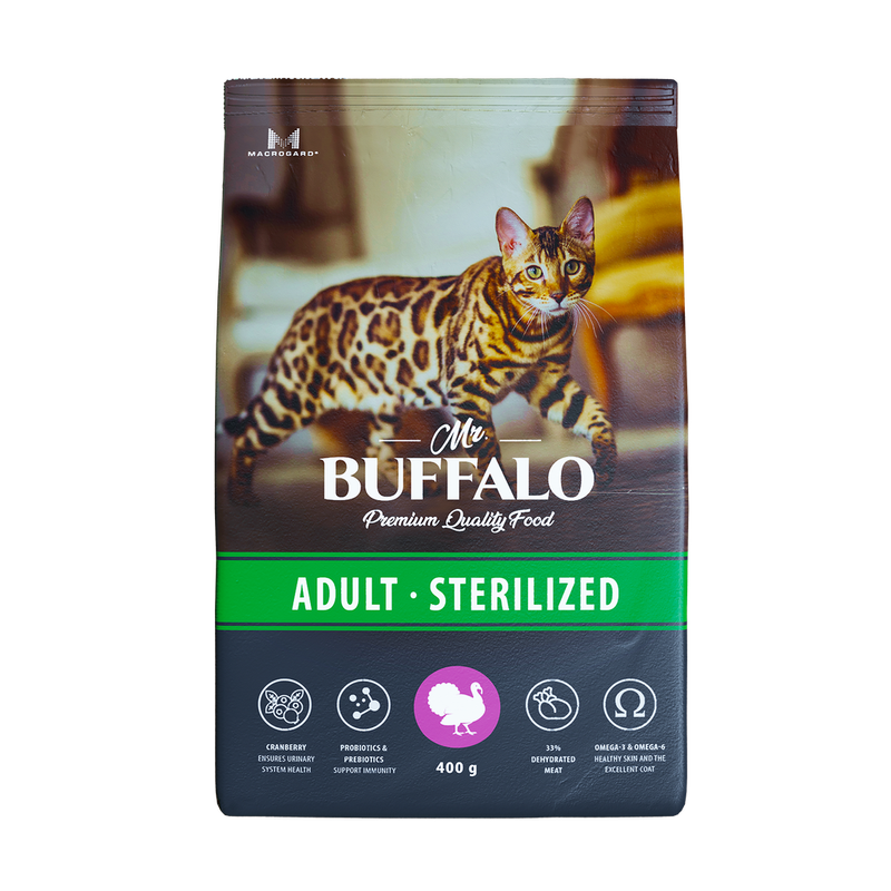 Mr.Buffalo STERILIZED Сухой корм д/кошек (индейка) 0,4 кг(25)