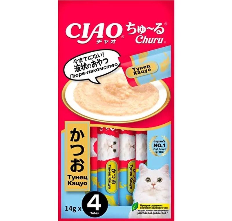 CIAO Churu, Лакомство-пюре для кошек с тунцом Кацуо 4 х 14 гр