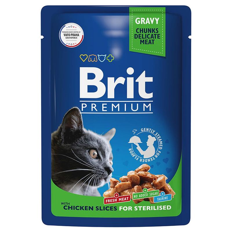 Brit Premium Cat Pouches Chicken Slices for Sterilised 85 гр