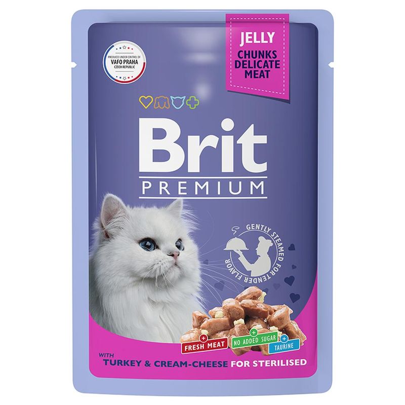 Brit Premium Cat Pouch with Turkey and Cream-Cheese in Jelly for Sterilised Cats 85 гр