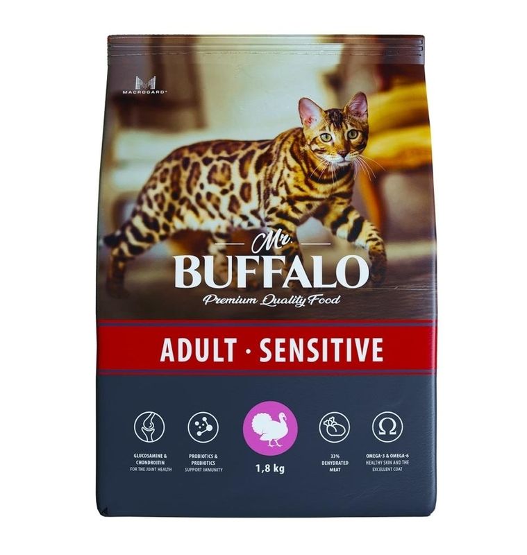 Mr.Buffalo ADULT SENSITIVE Сухой корм д/кош. с чувств. пищев. (индейка) 0,4 кг(25)