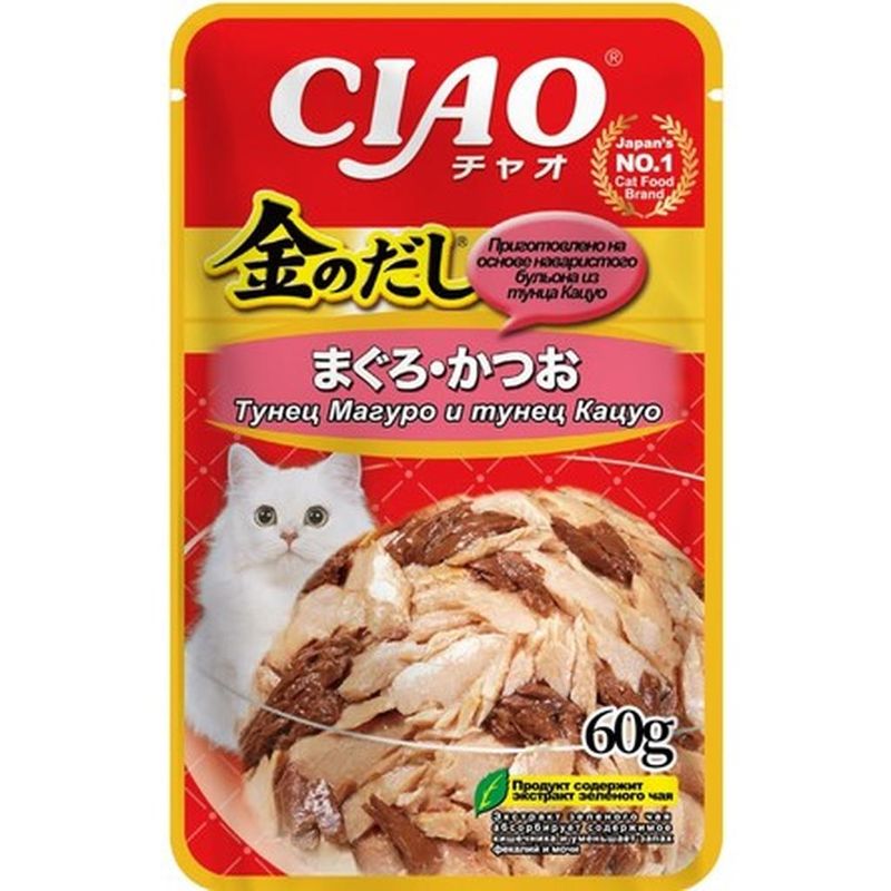 CIAO Kinnodashi, Влажный корм для кошек Тунец Магуро и тунец Кацуо, пауч 60 гр