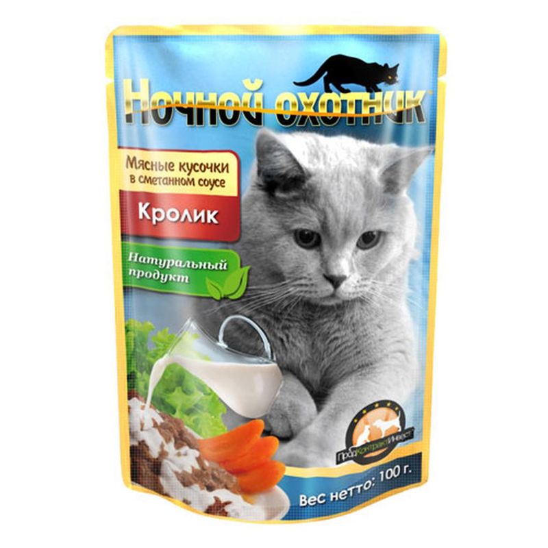 Влажный корм для кошек "Мясные кусочки в сметанном соусе с кроликом", пауч 100 гр